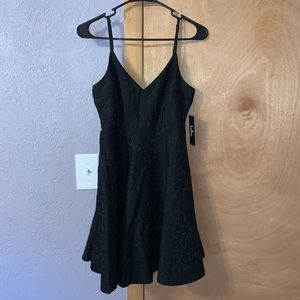 Lulus “way with words black lace skater dress”
